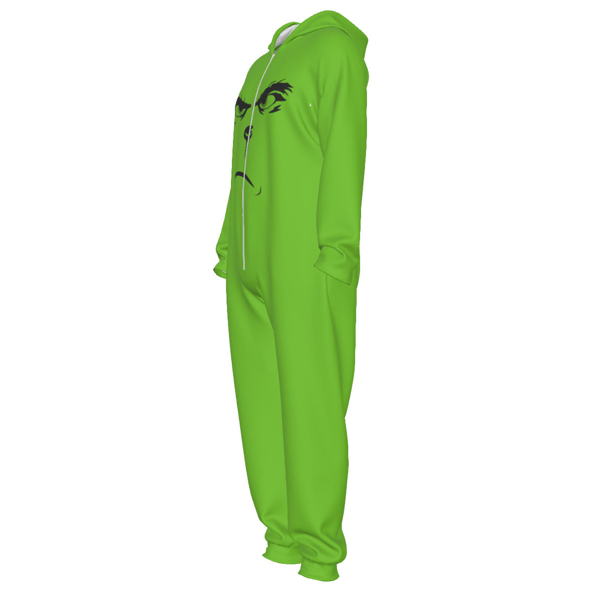 Grinch Face Hooded Jumpsuit | Warm Plush Winter Onesie