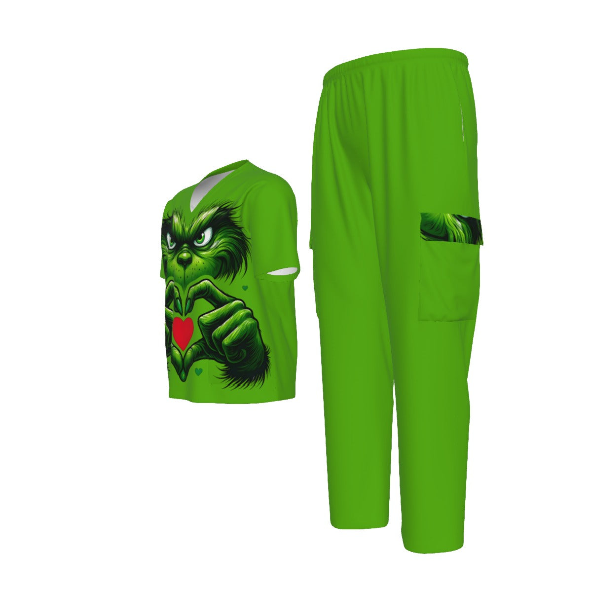 Grinch Face w/ Heart Hands Scrub Set