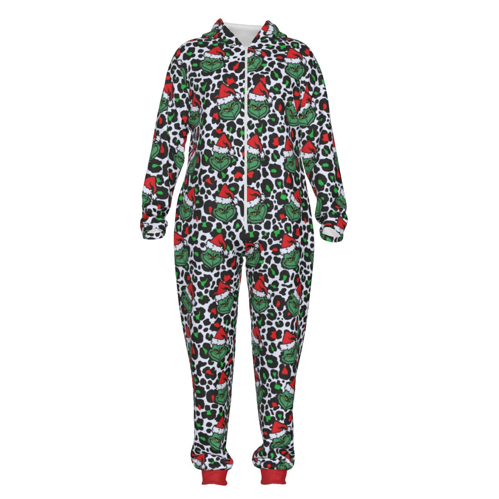 Grinch Leopard Print Onesie Jumpsuit - Plush Christmas Loungewear