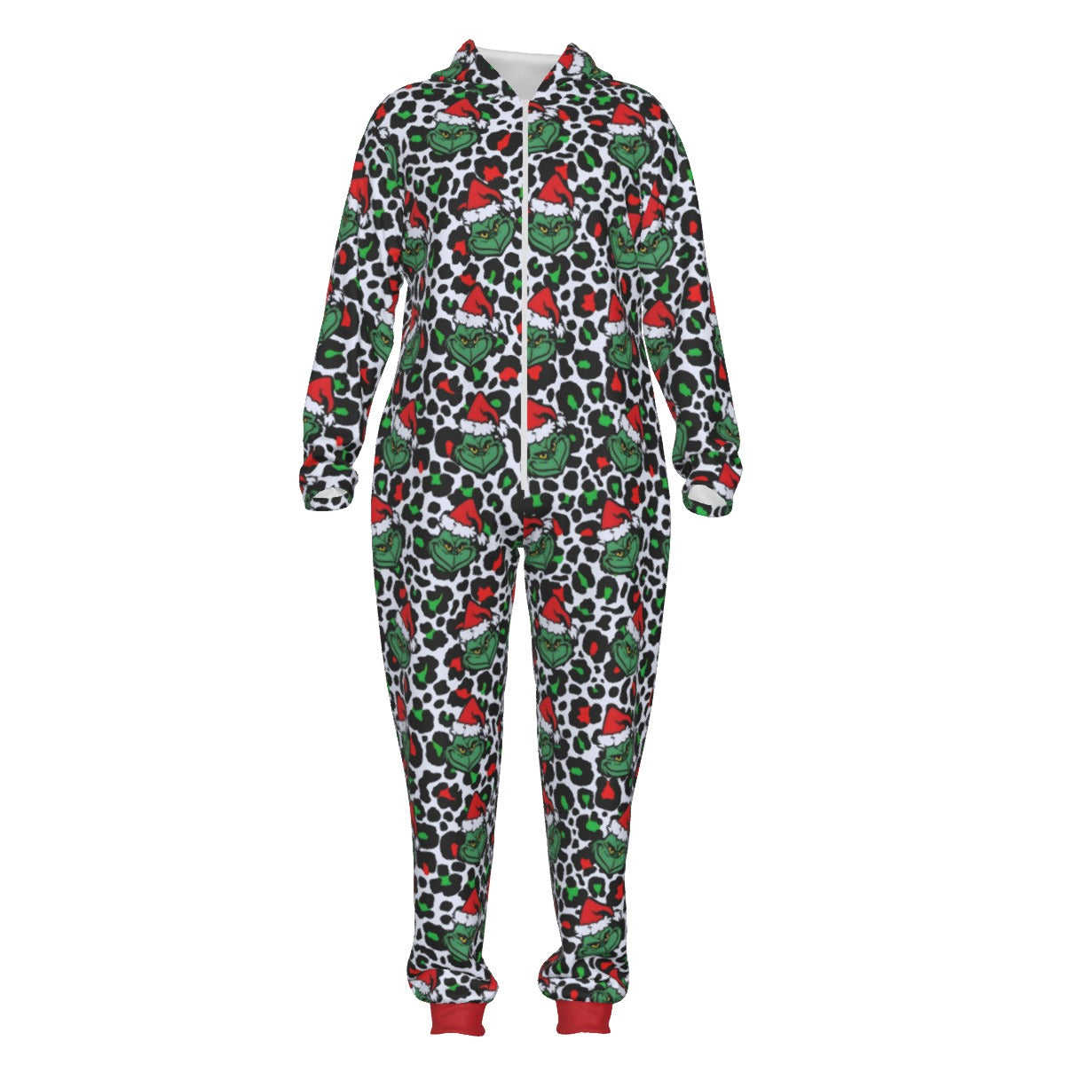 Grinch Leopard Print Onesie Jumpsuit - Plush Christmas Loungewear
