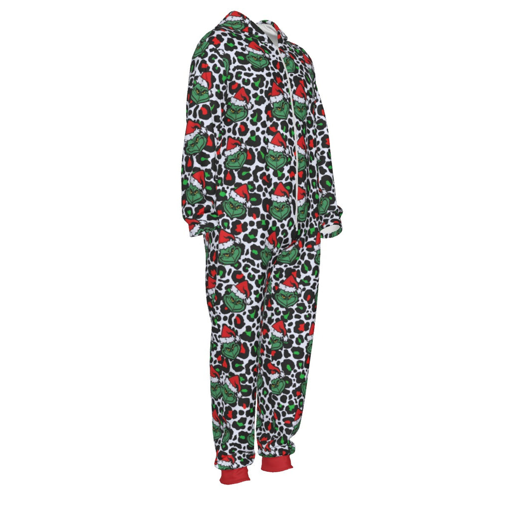Grinch Leopard Print Onesie Jumpsuit - Plush Christmas Loungewear