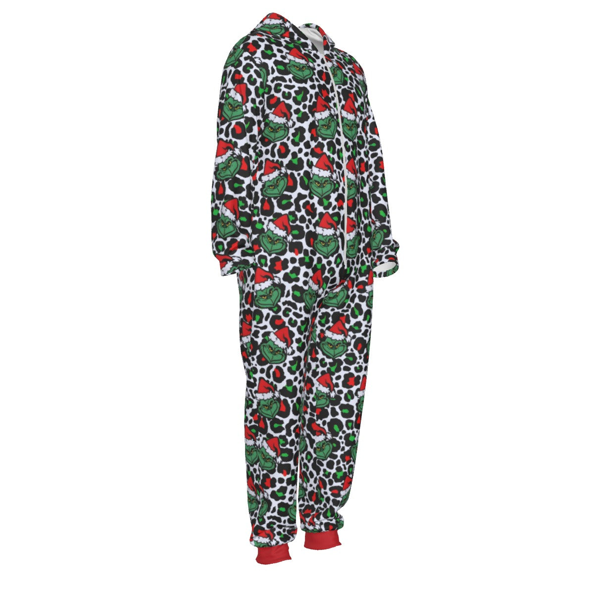 Grinch Leopard Print Onesie Jumpsuit - Plush Christmas Loungewear