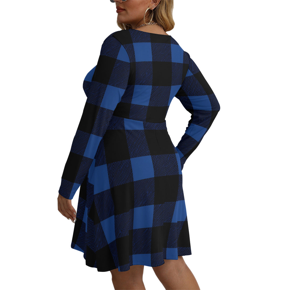 Blue Buffalo Plaid V-Neck Long Sleeve Dress | Buffalo Check Tunic Dress