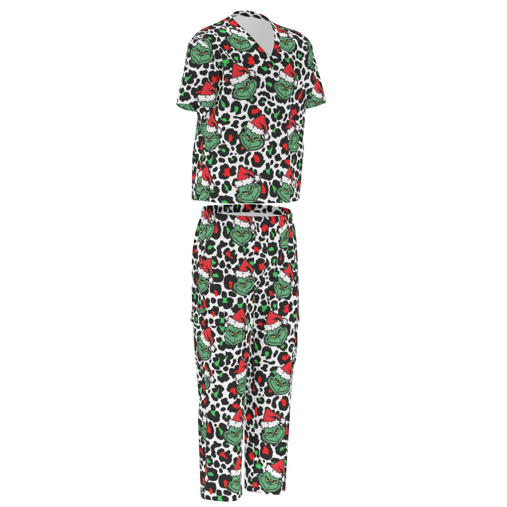 Grinch Leopard Print Scrub Set