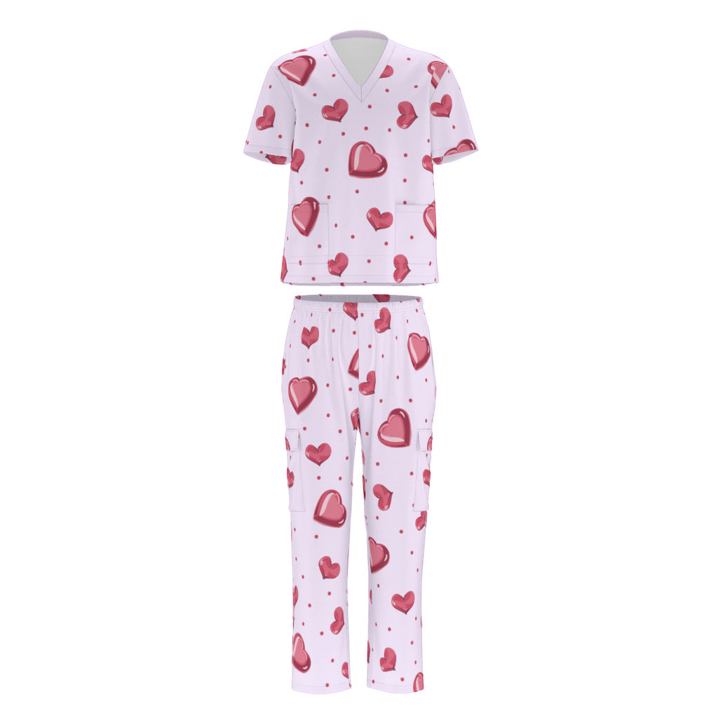 Polka Dots and Hearts Scrub Set Valentines
