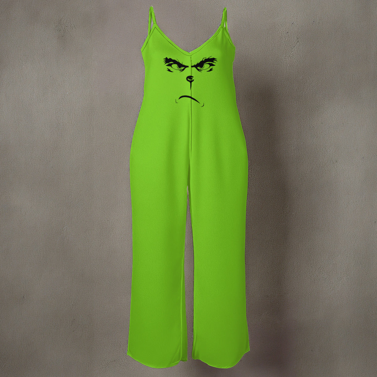 Grinch Face Wide-Leg Jumpsuit | Holiday Romper
