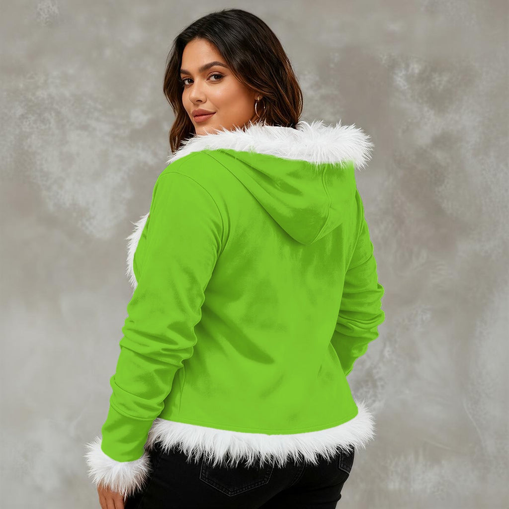 Grinch-Inspired Faux Fur Hooded Heart Jacket