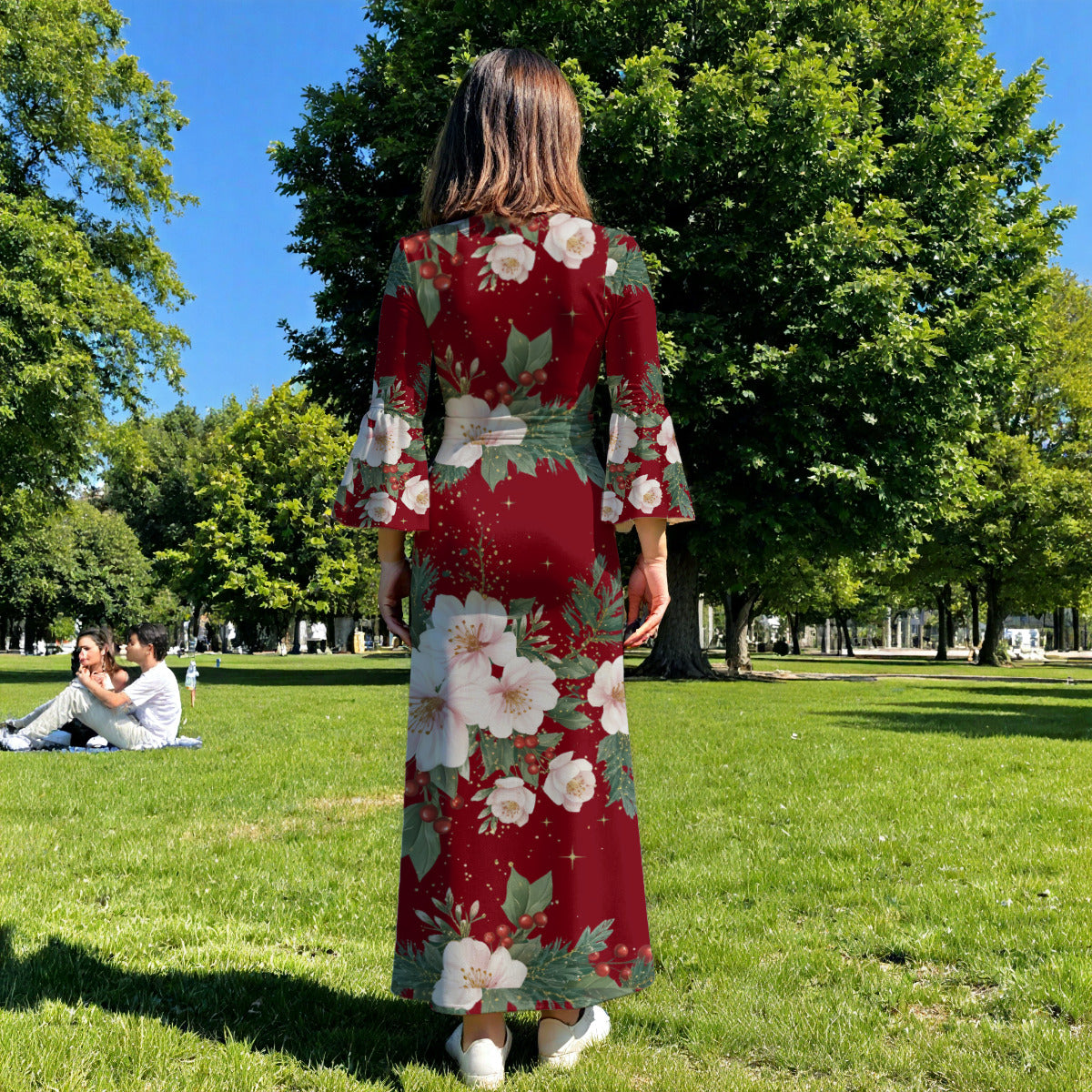 Festive Floral Christmas Maxi Dress for Women