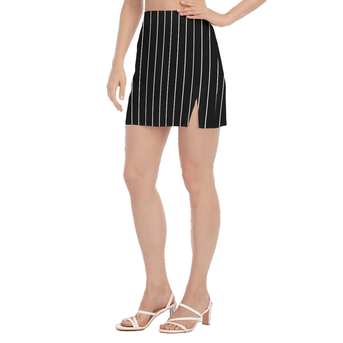 Women's Striped Side Slit Mini Skirt
