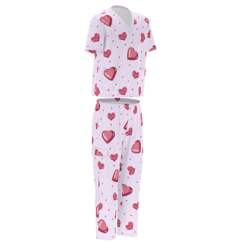 Polka Dots and Hearts Scrub Set Valentines