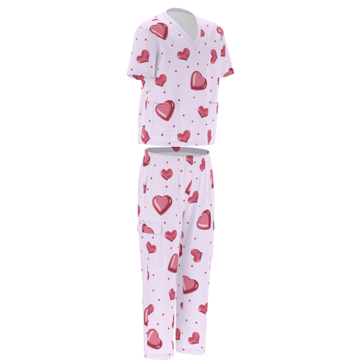 Polka Dots and Hearts Scrub Set Valentines