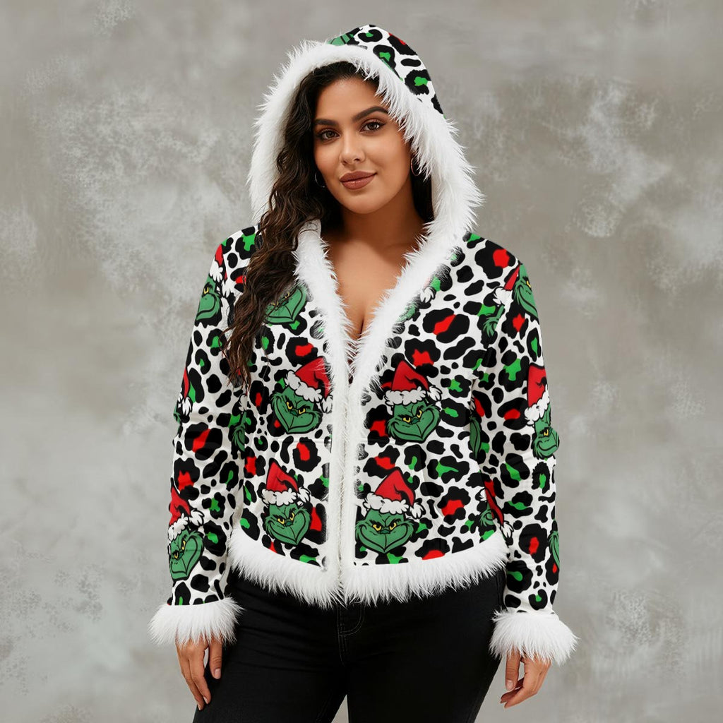 Women's Grinch Faux Fur Trim Hooded Jacket
