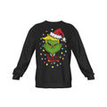 Black sweatshirt with Grinch design and text on a white background