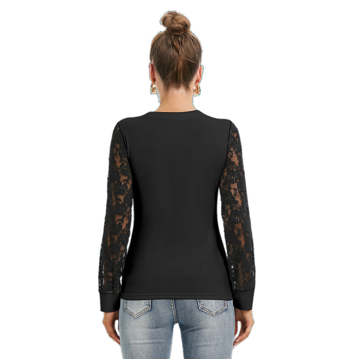 Graphic Print Long Lace Lantern Sleeves