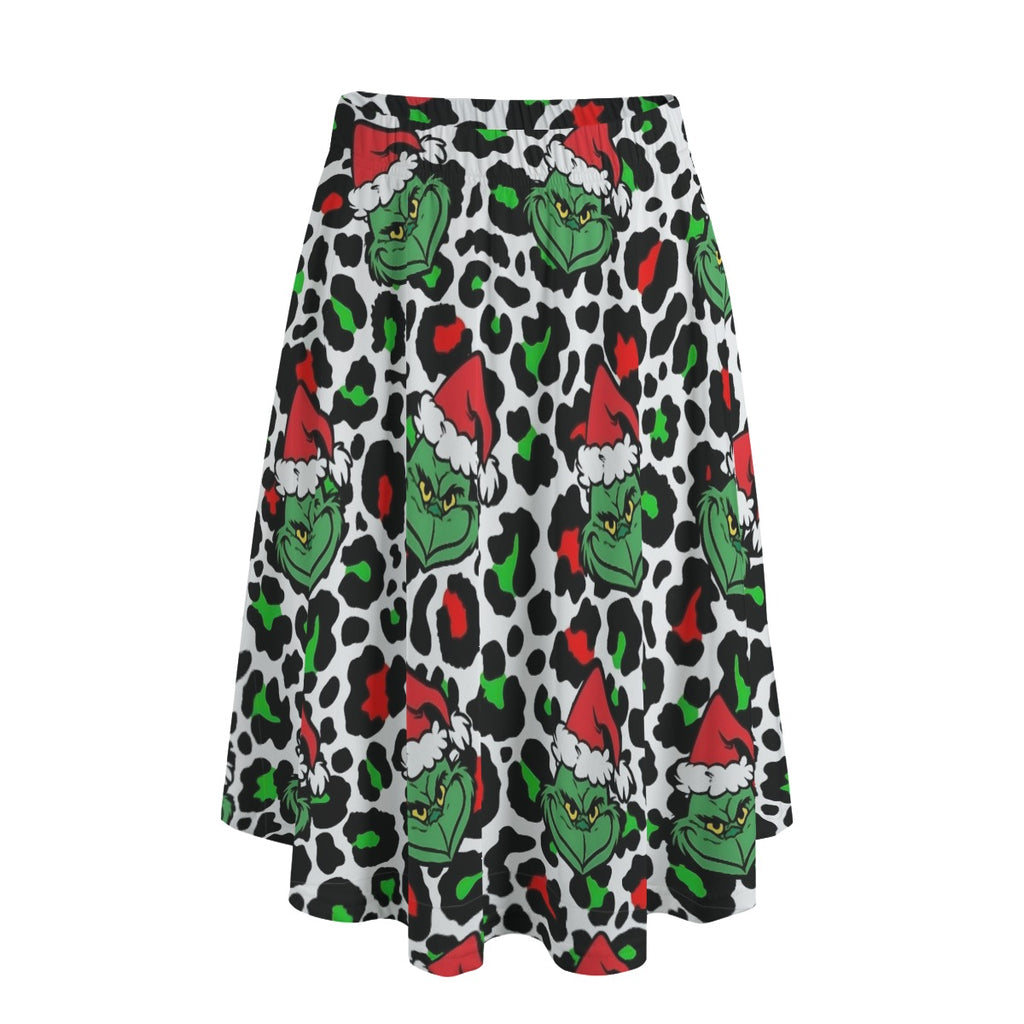 Grinch Leopard Print Maxi Skirt with Pockets
