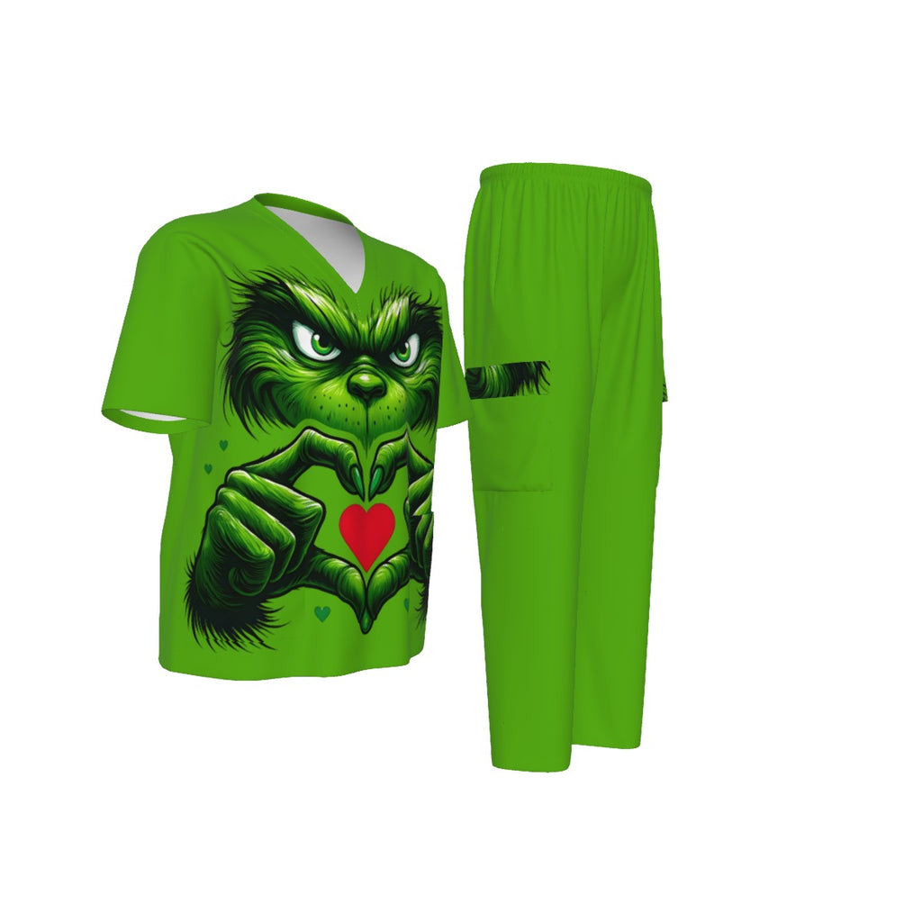 Grinch Face w/ Heart Hands Scrub Set