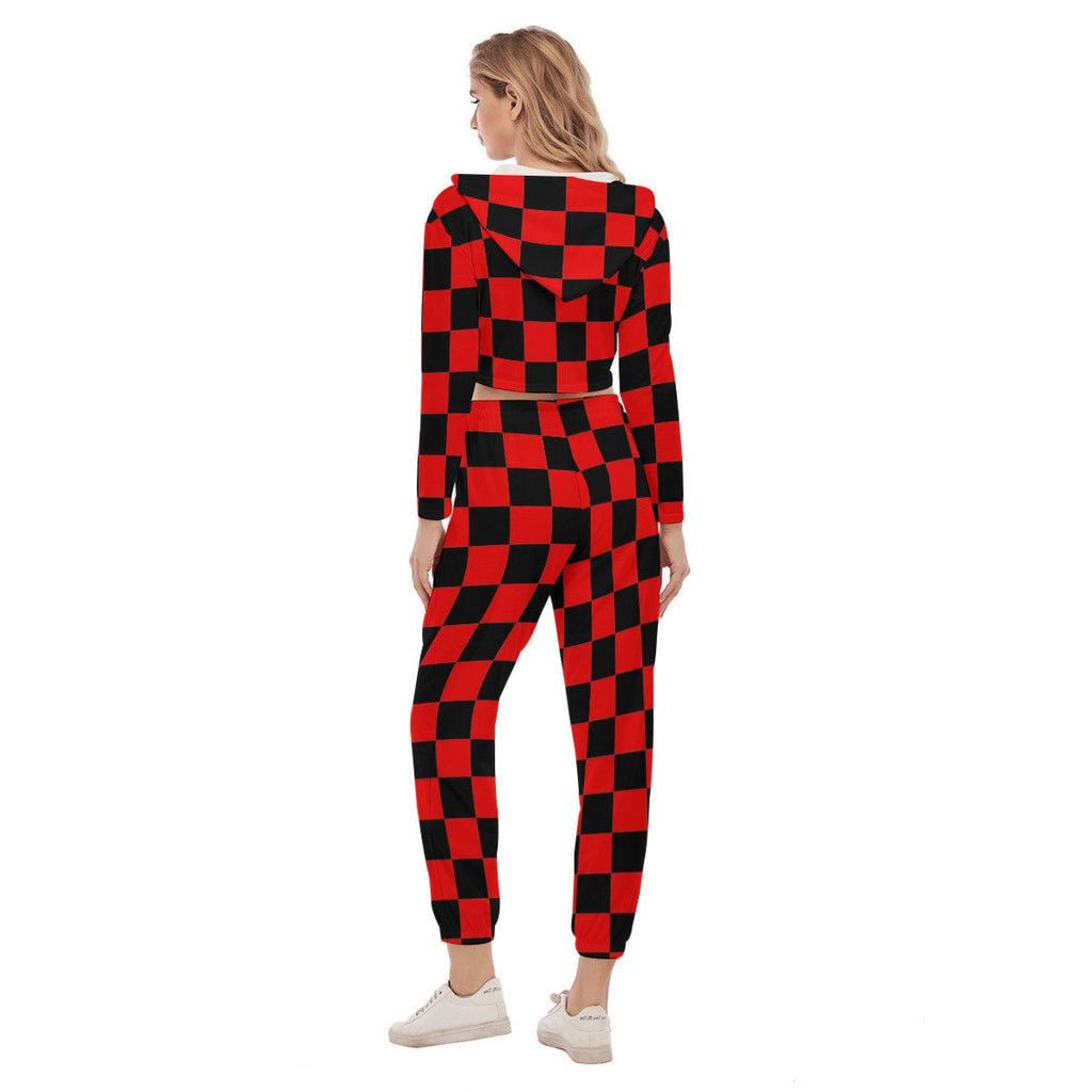 Checkered Crop Hoodie & Sweatpants Set