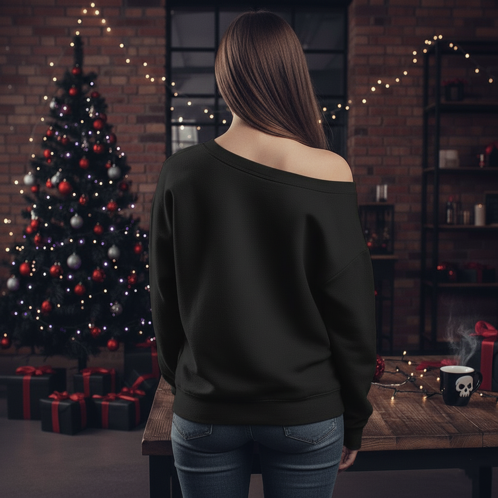 Naughty or Nice Skull Santa Off-Shoulder Christmas Sweatshirt