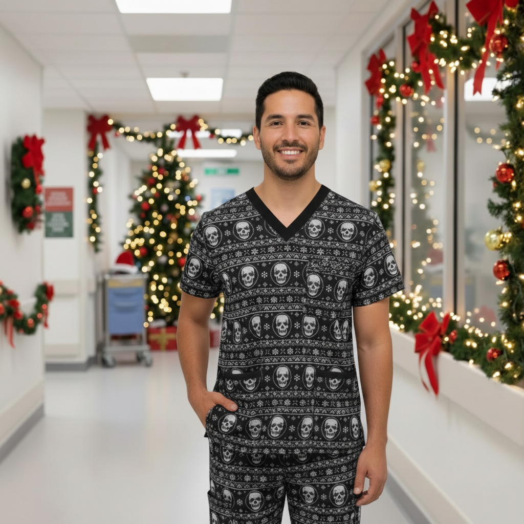 Nordic Pattern Skull Scrubs Set