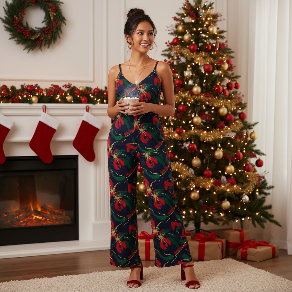 Wide-Leg Christmas Jumpsuit Romper Collection