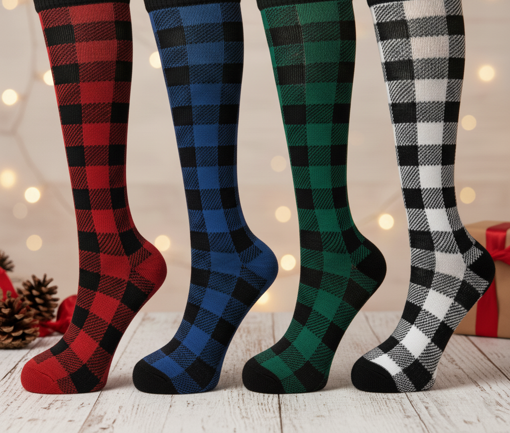 Buffalo Plaid Long Socks - Red, Blue, Green, White