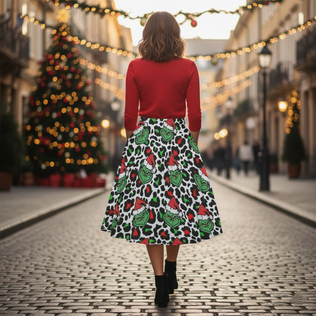 Grinch Leopard Print Maxi Skirt with Pockets