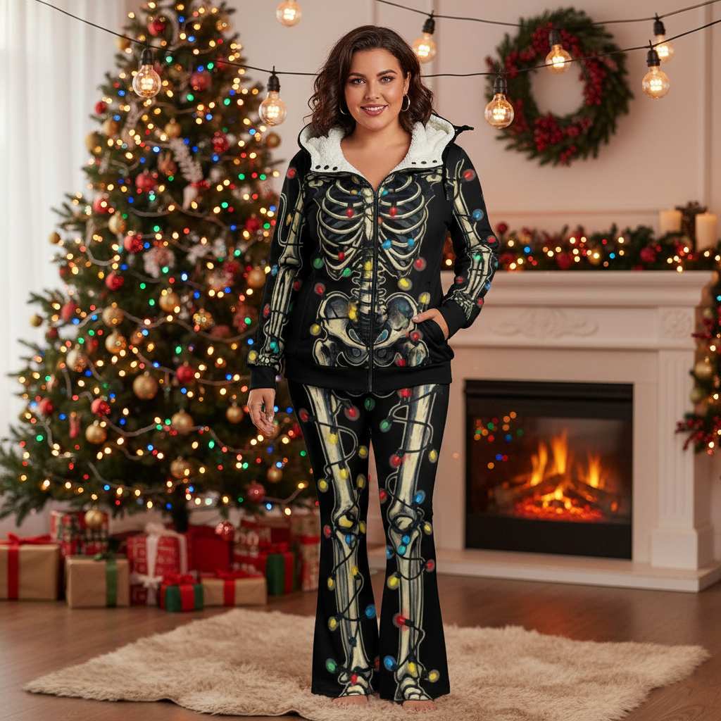 Festive Skeleton Christmas Flare Pants | Plus Size