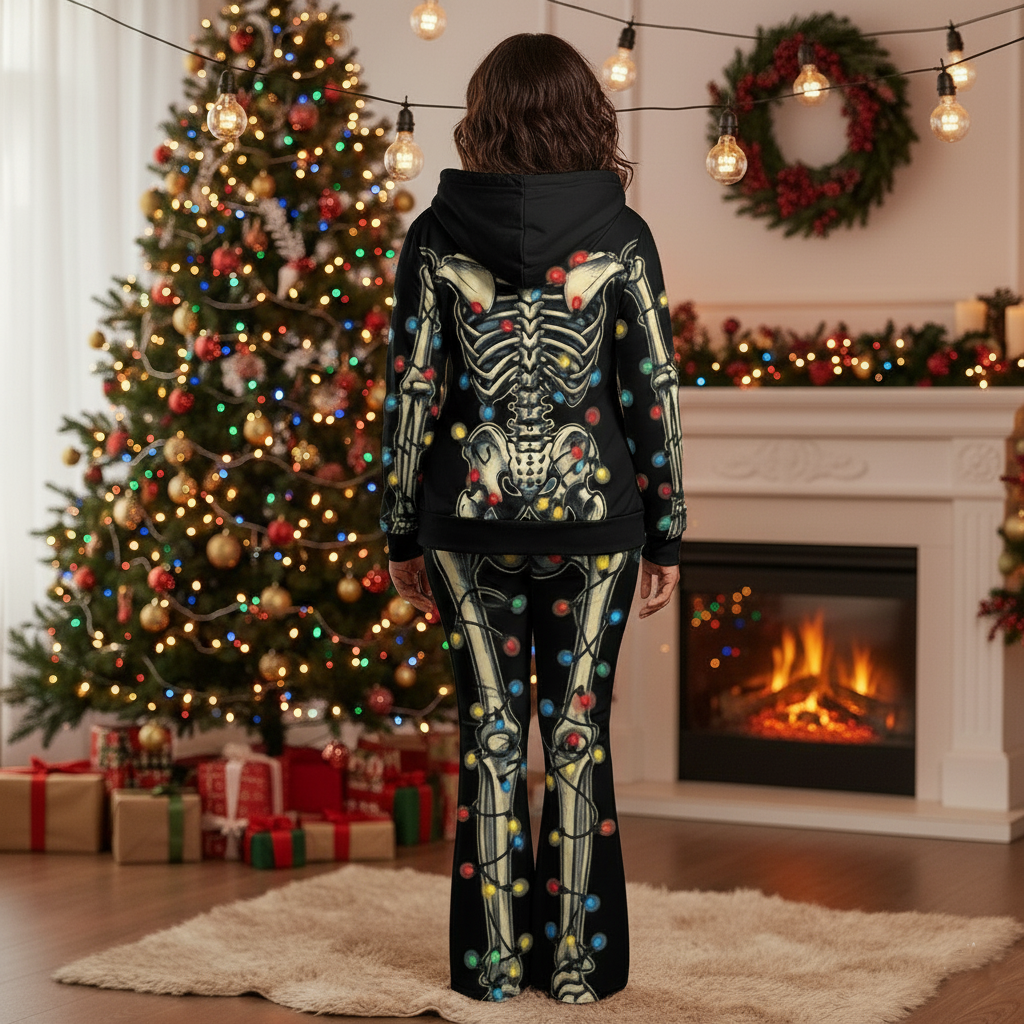 Festive Skeleton Christmas Flare Pants | Plus Size