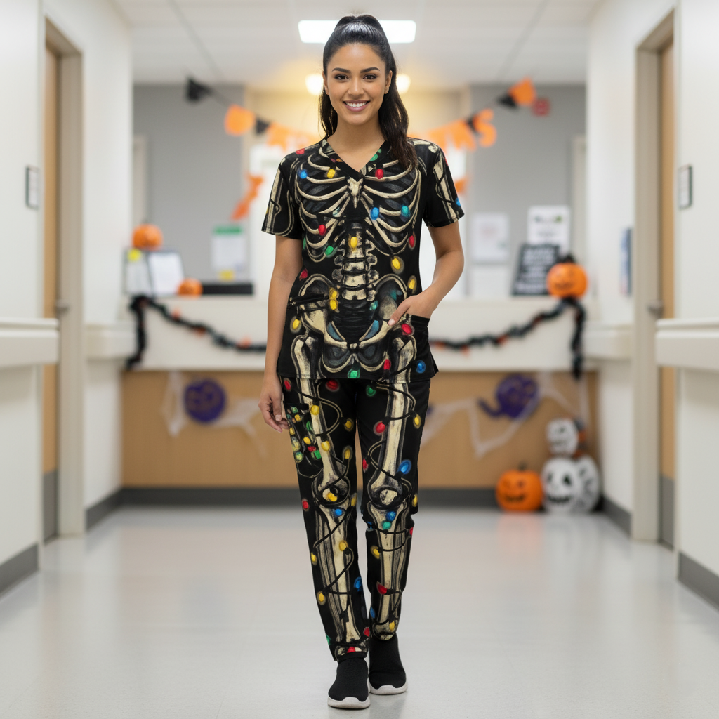 Christmas Skeleton Costume Scrub Set