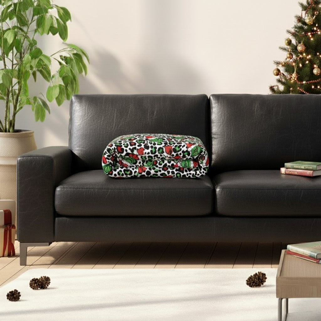 Grinch Leopard Print Flannel Blanket